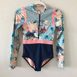 Athleta Girl Bora Bora Floral Rashguard One Piece Swimsuit Size XL/14 Stretch